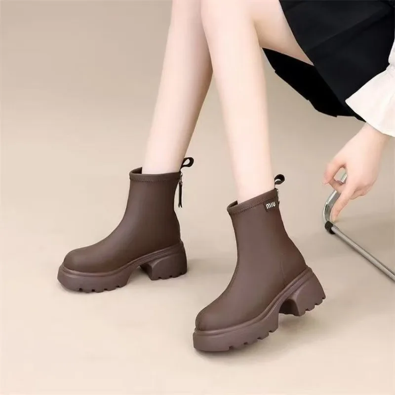 Knee High Sock Women - Ladies Faux Leather Platform Stretch Booties