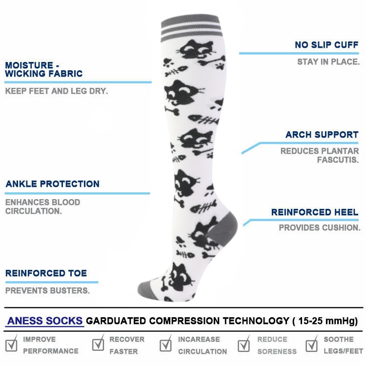 New Cute Cartoon Cat Men Women - Compression Sock Medical review and price